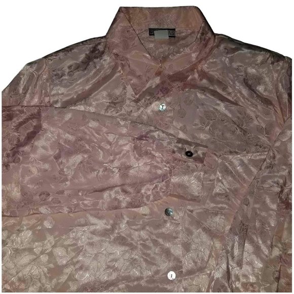 VTG NWT NOTATIONS Women's Size 16 Silk Pink Floral Button Down Long Sleeve - Picture 2 of 5